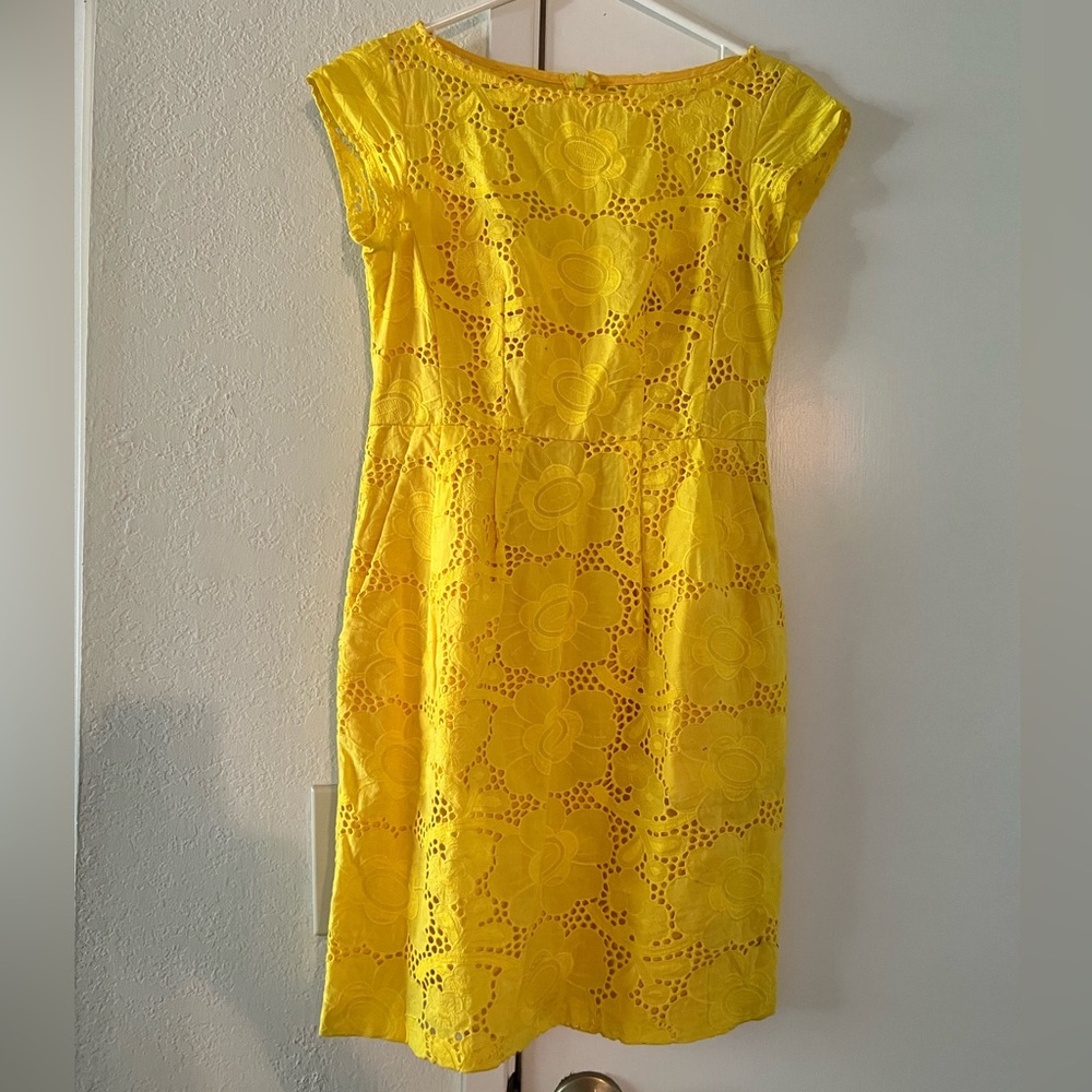 Bright Yellow Floral Eyelet Sheath Dress